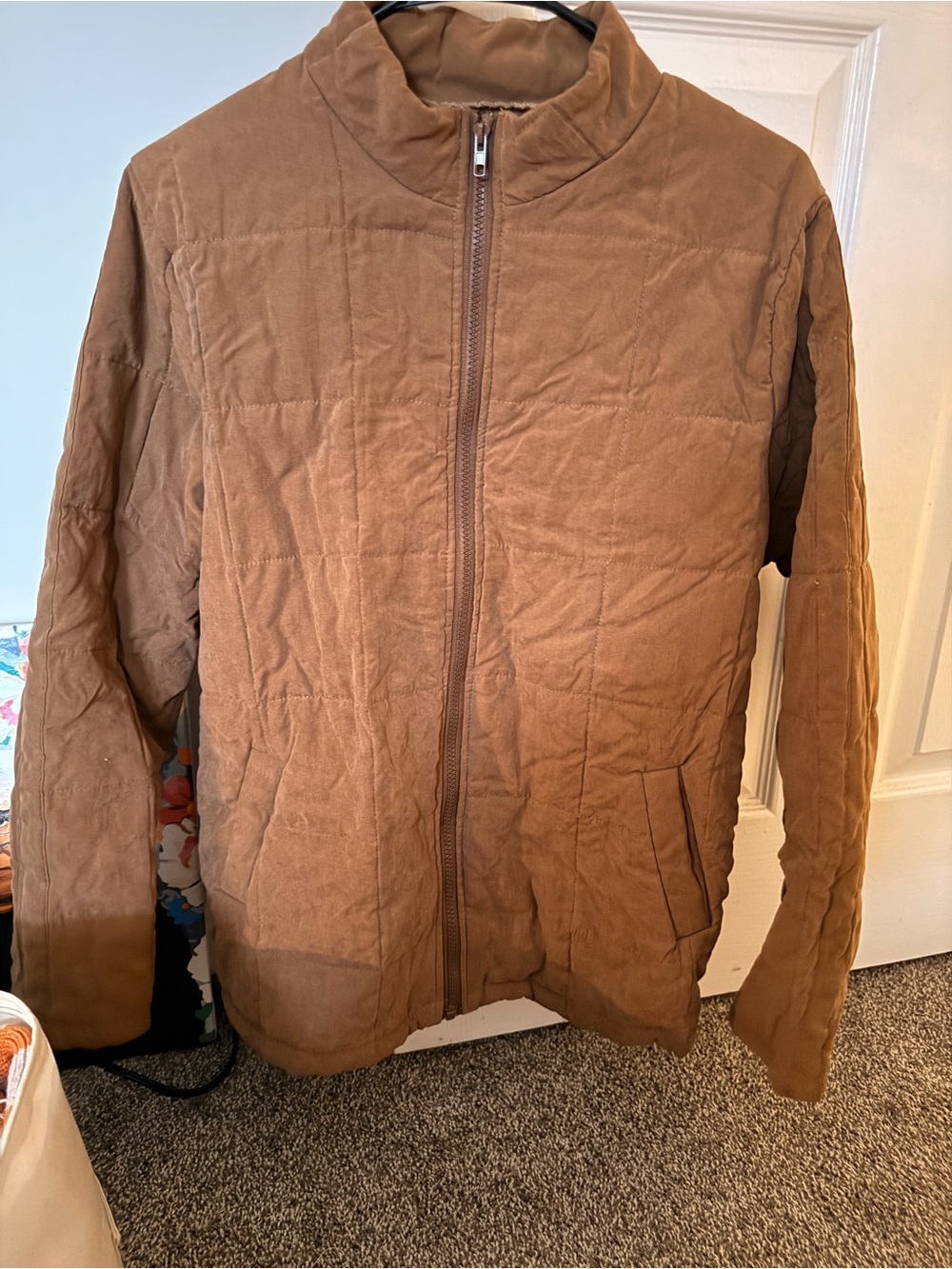 Men's Brown Quilted Zip-Front Jacket